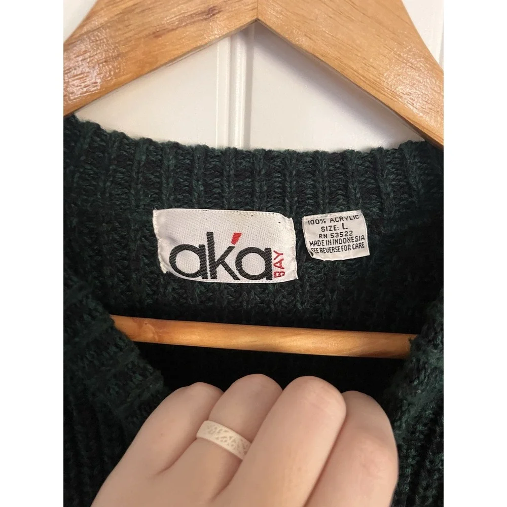 Vintage Sweater Mens‎ Large Green Chunky Knit Raglan 90s Ribbed Green 312